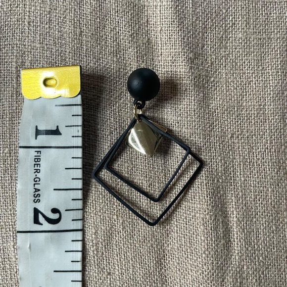 Geometric Abstract Drop Dangle State Earrings Black Gold - Picture 5 of 7